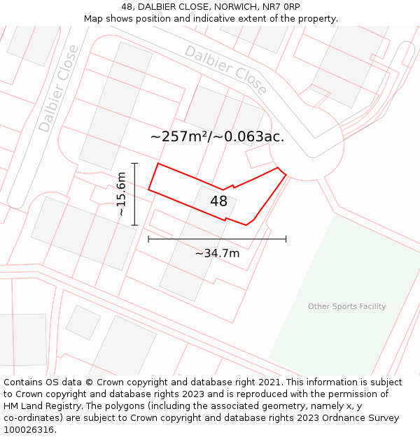 48, DALBIER CLOSE, NORWICH, NR7 0RP: Plot and title map