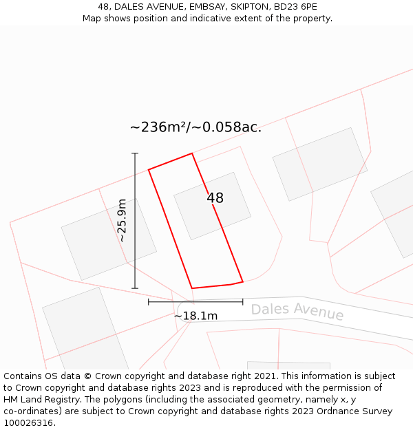 48, DALES AVENUE, EMBSAY, SKIPTON, BD23 6PE: Plot and title map