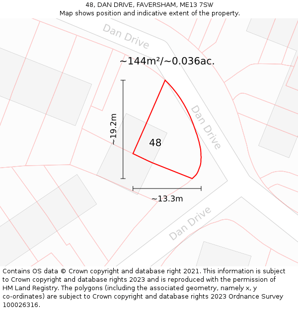 48, DAN DRIVE, FAVERSHAM, ME13 7SW: Plot and title map