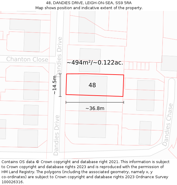 48, DANDIES DRIVE, LEIGH-ON-SEA, SS9 5RA: Plot and title map