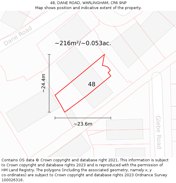 48, DANE ROAD, WARLINGHAM, CR6 9NP: Plot and title map