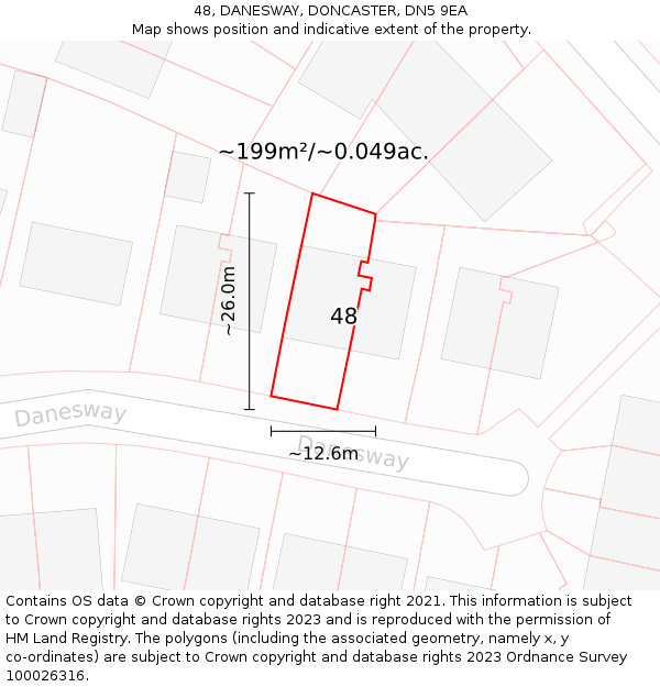 48, DANESWAY, DONCASTER, DN5 9EA: Plot and title map