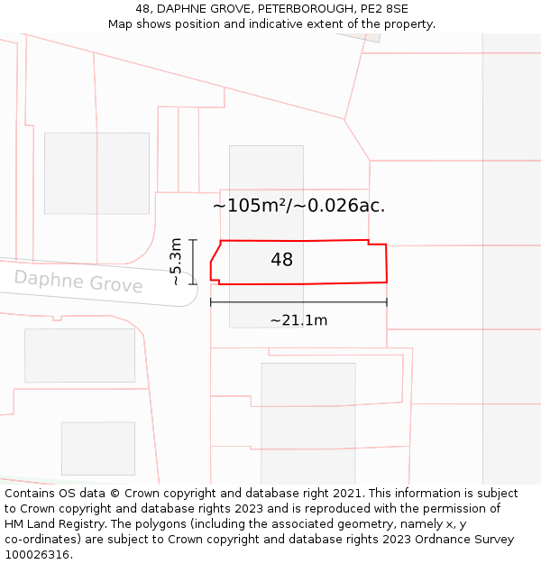 48, DAPHNE GROVE, PETERBOROUGH, PE2 8SE: Plot and title map
