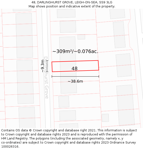 48, DARLINGHURST GROVE, LEIGH-ON-SEA, SS9 3LG: Plot and title map