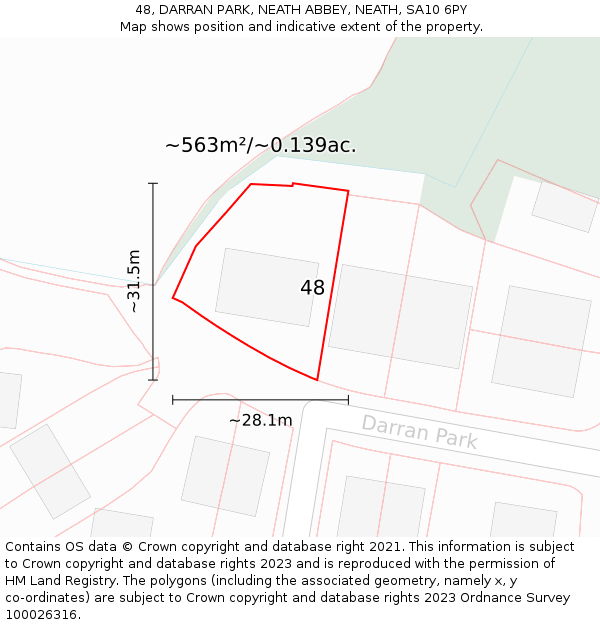 48, DARRAN PARK, NEATH ABBEY, NEATH, SA10 6PY: Plot and title map