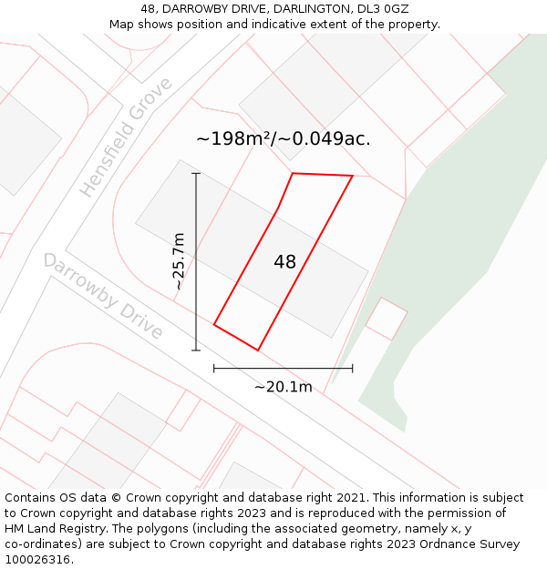 48, DARROWBY DRIVE, DARLINGTON, DL3 0GZ: Plot and title map