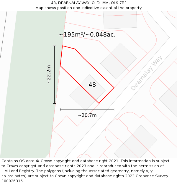 48, DEARNALAY WAY, OLDHAM, OL9 7BF: Plot and title map
