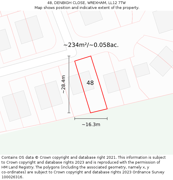 48, DENBIGH CLOSE, WREXHAM, LL12 7TW: Plot and title map