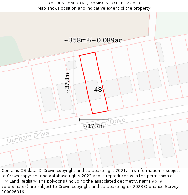 48, DENHAM DRIVE, BASINGSTOKE, RG22 6LR: Plot and title map