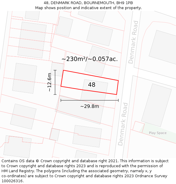 48, DENMARK ROAD, BOURNEMOUTH, BH9 1PB: Plot and title map