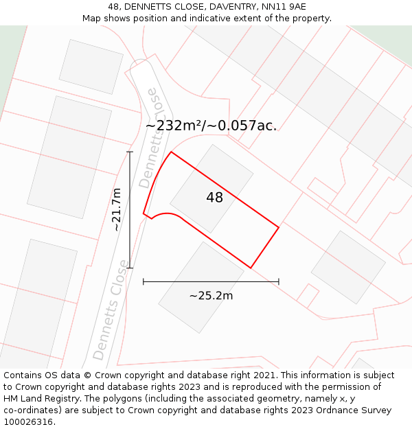 48, DENNETTS CLOSE, DAVENTRY, NN11 9AE: Plot and title map