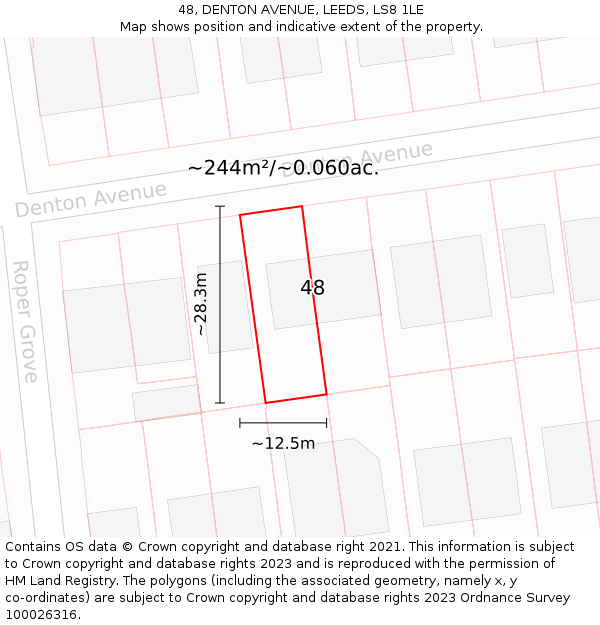 48, DENTON AVENUE, LEEDS, LS8 1LE: Plot and title map