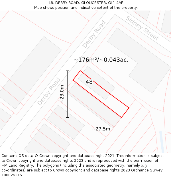 48, DERBY ROAD, GLOUCESTER, GL1 4AE: Plot and title map