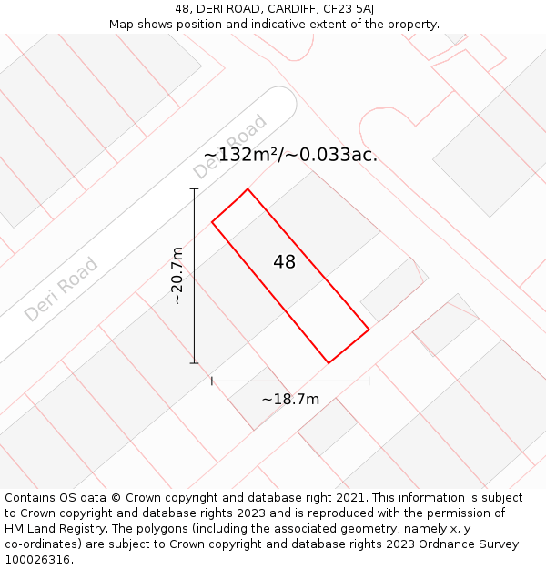 48, DERI ROAD, CARDIFF, CF23 5AJ: Plot and title map