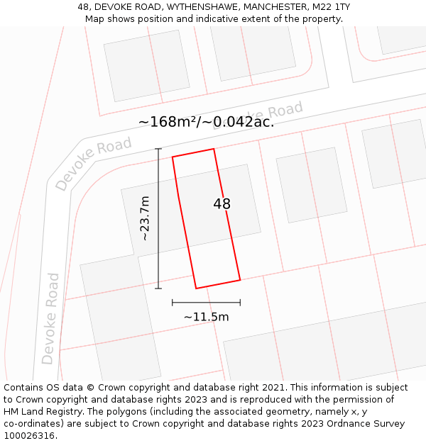 48, DEVOKE ROAD, WYTHENSHAWE, MANCHESTER, M22 1TY: Plot and title map