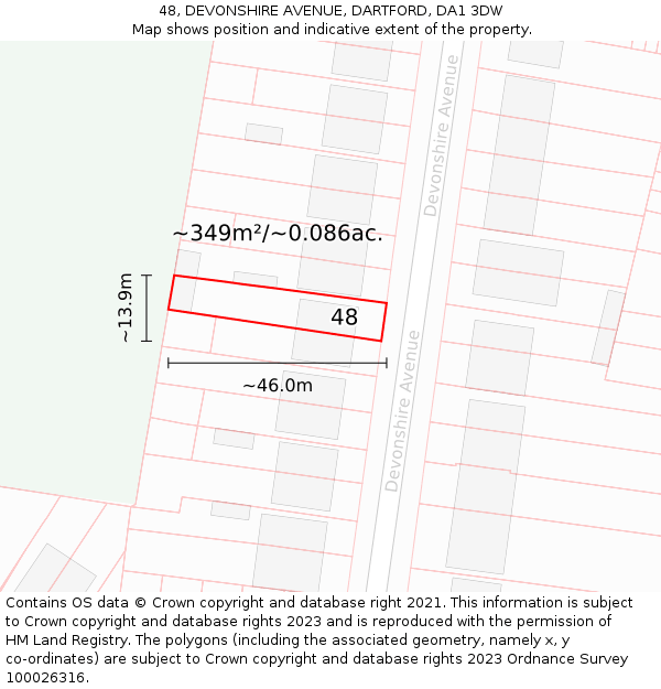 48, DEVONSHIRE AVENUE, DARTFORD, DA1 3DW: Plot and title map