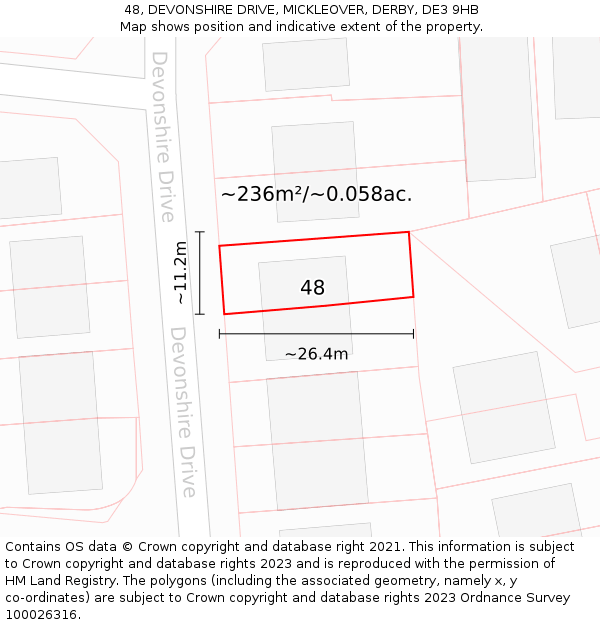 48, DEVONSHIRE DRIVE, MICKLEOVER, DERBY, DE3 9HB: Plot and title map