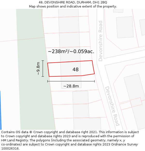 48, DEVONSHIRE ROAD, DURHAM, DH1 2BQ: Plot and title map