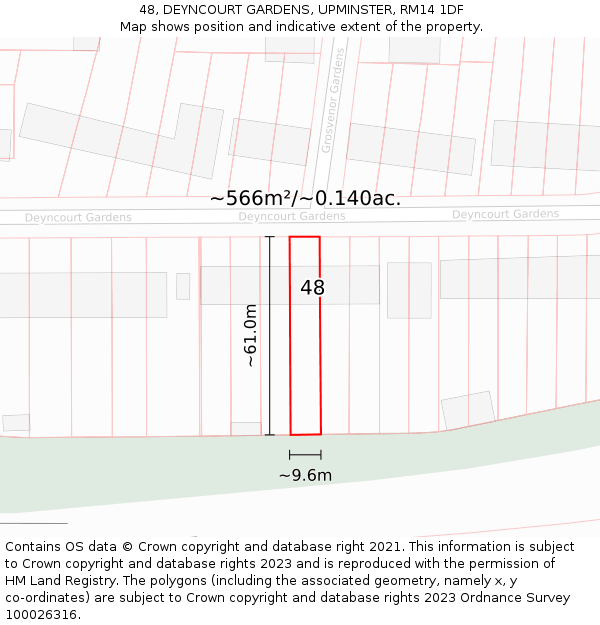 48, DEYNCOURT GARDENS, UPMINSTER, RM14 1DF: Plot and title map