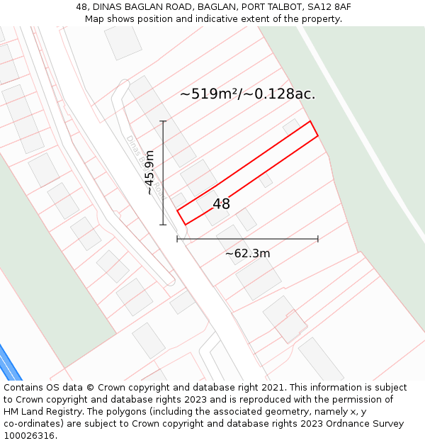 48, DINAS BAGLAN ROAD, BAGLAN, PORT TALBOT, SA12 8AF: Plot and title map