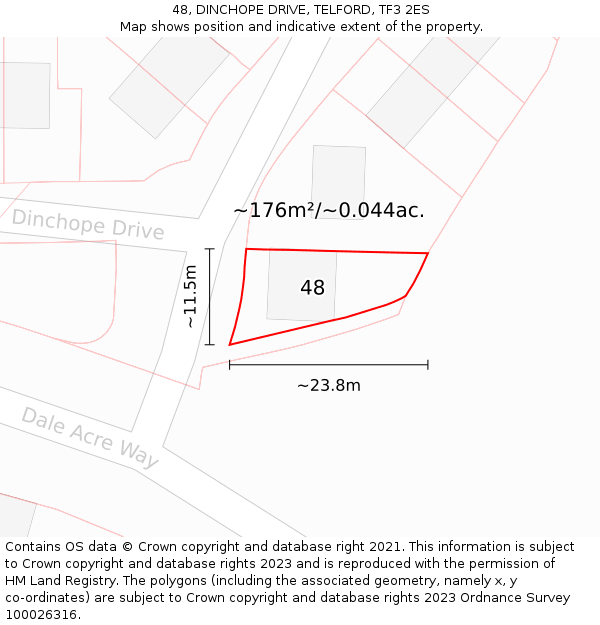 48, DINCHOPE DRIVE, TELFORD, TF3 2ES: Plot and title map