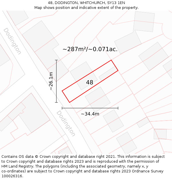 48, DODINGTON, WHITCHURCH, SY13 1EN: Plot and title map