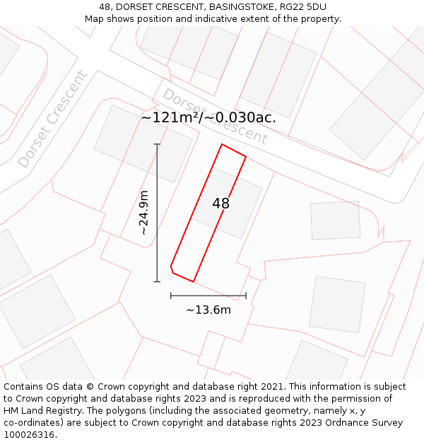 48, DORSET CRESCENT, BASINGSTOKE, RG22 5DU: Plot and title map