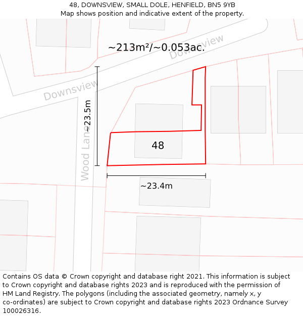 48, DOWNSVIEW, SMALL DOLE, HENFIELD, BN5 9YB: Plot and title map