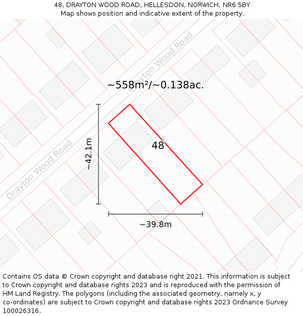 48, DRAYTON WOOD ROAD, HELLESDON, NORWICH, NR6 5BY: Plot and title map