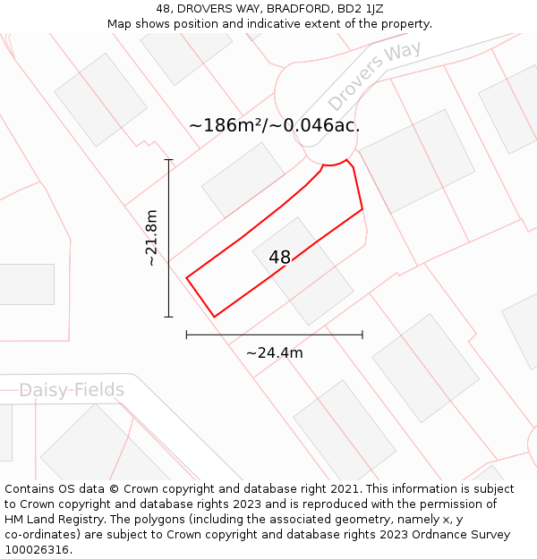 48, DROVERS WAY, BRADFORD, BD2 1JZ: Plot and title map