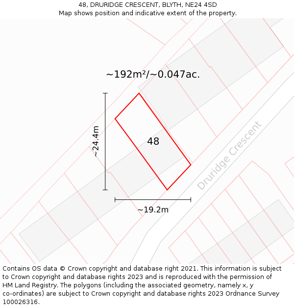 48, DRURIDGE CRESCENT, BLYTH, NE24 4SD: Plot and title map