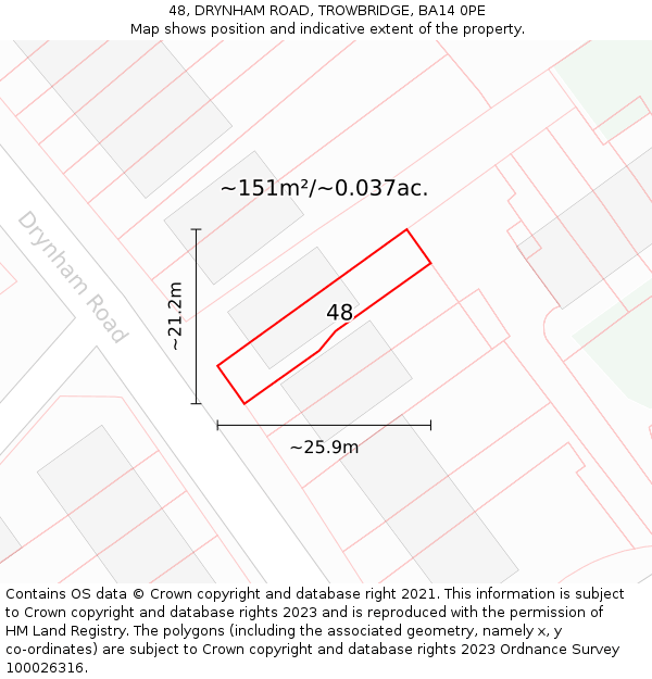 48, DRYNHAM ROAD, TROWBRIDGE, BA14 0PE: Plot and title map