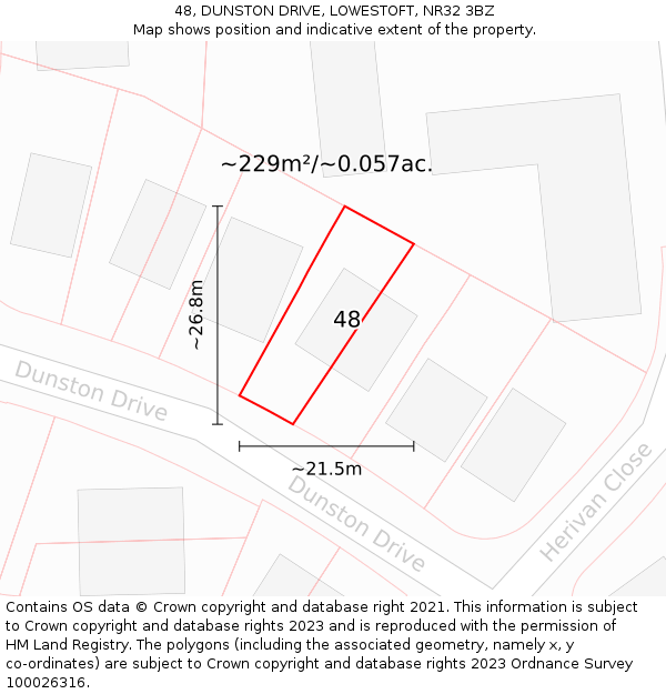 48, DUNSTON DRIVE, LOWESTOFT, NR32 3BZ: Plot and title map