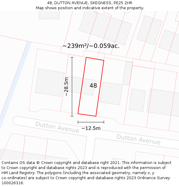 48, DUTTON AVENUE, SKEGNESS, PE25 2HR: Plot and title map