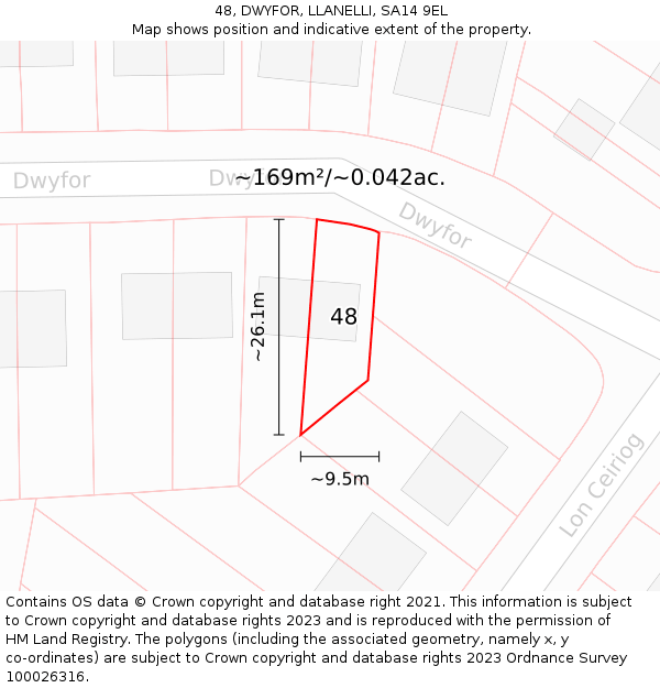 48, DWYFOR, LLANELLI, SA14 9EL: Plot and title map