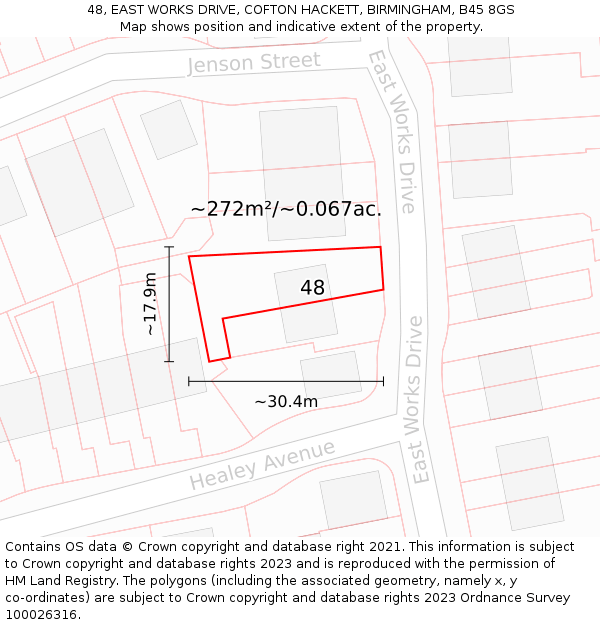 48, EAST WORKS DRIVE, COFTON HACKETT, BIRMINGHAM, B45 8GS: Plot and title map
