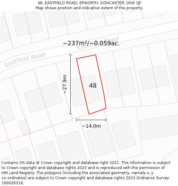 48, EASTFIELD ROAD, EPWORTH, DONCASTER, DN9 1JF: Plot and title map