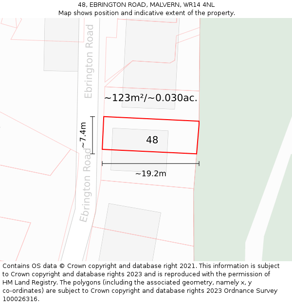48, EBRINGTON ROAD, MALVERN, WR14 4NL: Plot and title map