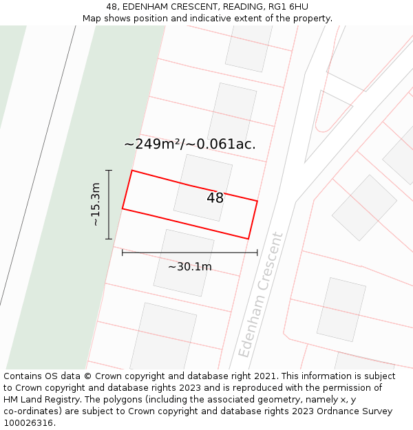 48, EDENHAM CRESCENT, READING, RG1 6HU: Plot and title map