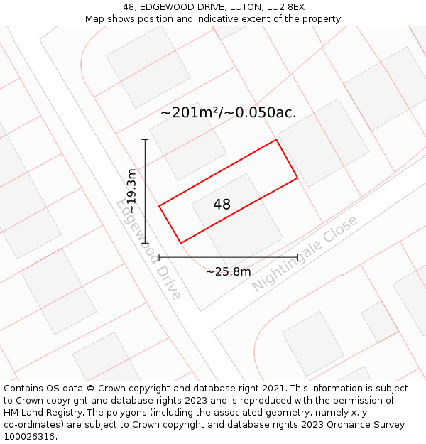 48, EDGEWOOD DRIVE, LUTON, LU2 8EX: Plot and title map