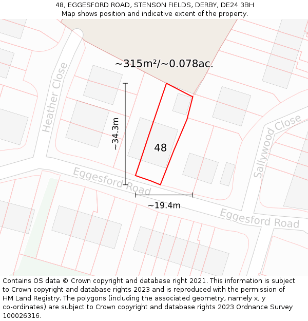 48, EGGESFORD ROAD, STENSON FIELDS, DERBY, DE24 3BH: Plot and title map