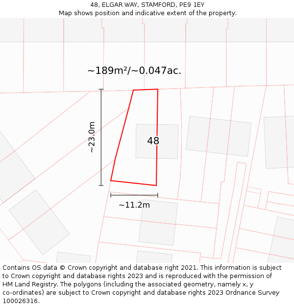 48, ELGAR WAY, STAMFORD, PE9 1EY: Plot and title map