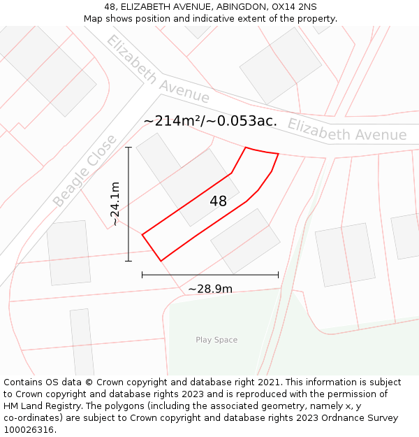48, ELIZABETH AVENUE, ABINGDON, OX14 2NS: Plot and title map