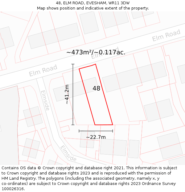 48, ELM ROAD, EVESHAM, WR11 3DW: Plot and title map