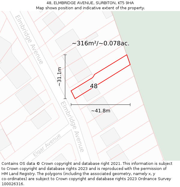 48, ELMBRIDGE AVENUE, SURBITON, KT5 9HA: Plot and title map
