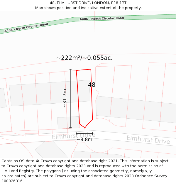 48, ELMHURST DRIVE, LONDON, E18 1BT: Plot and title map