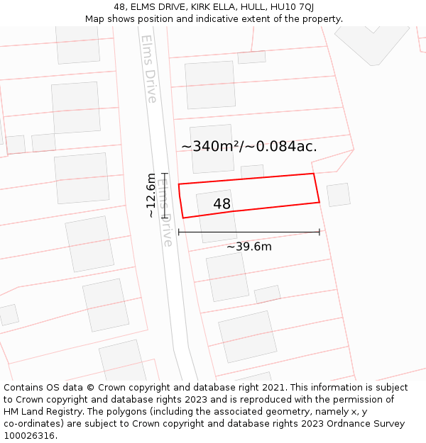 48, ELMS DRIVE, KIRK ELLA, HULL, HU10 7QJ: Plot and title map