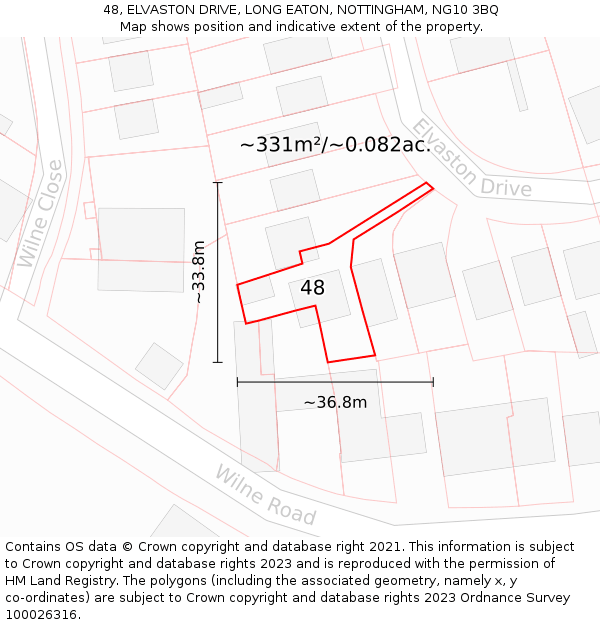 48, ELVASTON DRIVE, LONG EATON, NOTTINGHAM, NG10 3BQ: Plot and title map