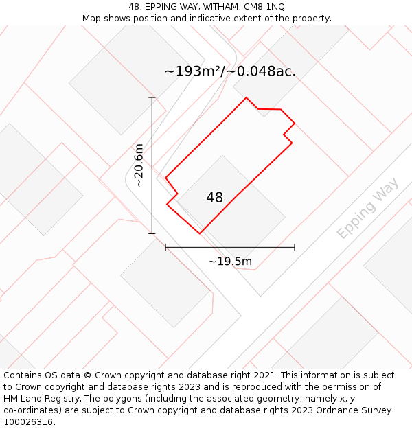 48, EPPING WAY, WITHAM, CM8 1NQ: Plot and title map