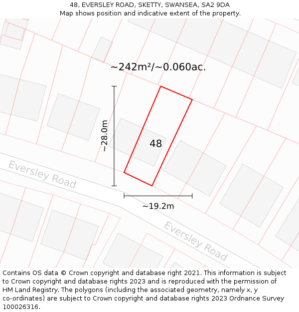 48, EVERSLEY ROAD, SKETTY, SWANSEA, SA2 9DA: Plot and title map